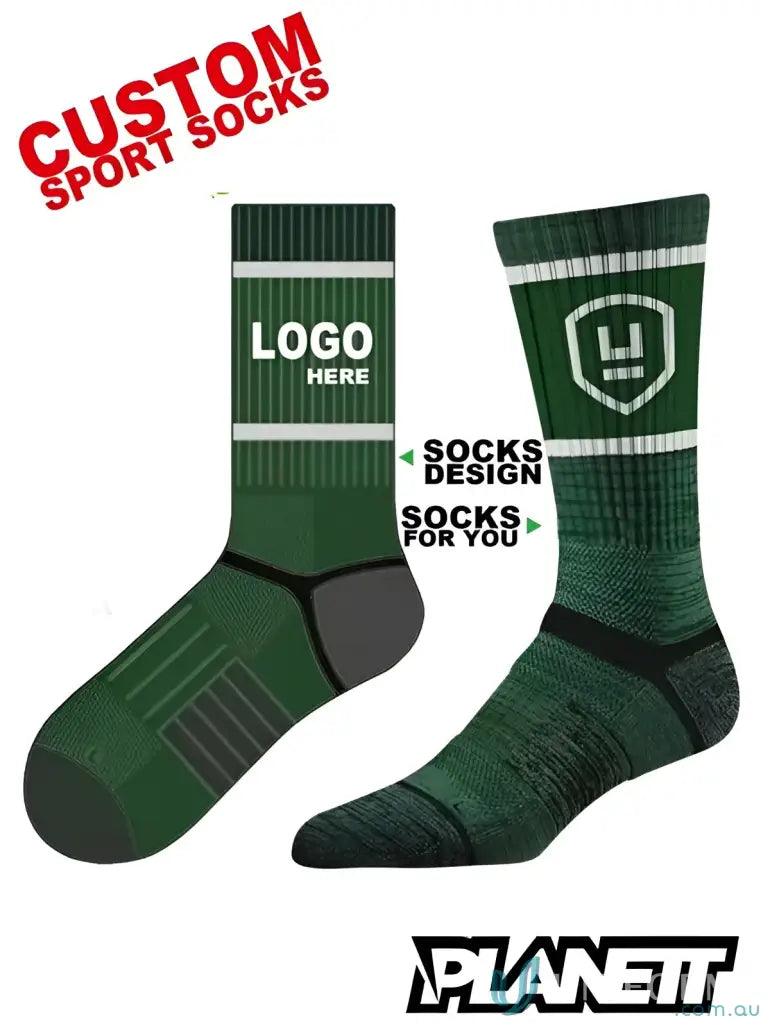 Customizable green sport socks from Sublimated Sports Socks, perfect for custom sports use