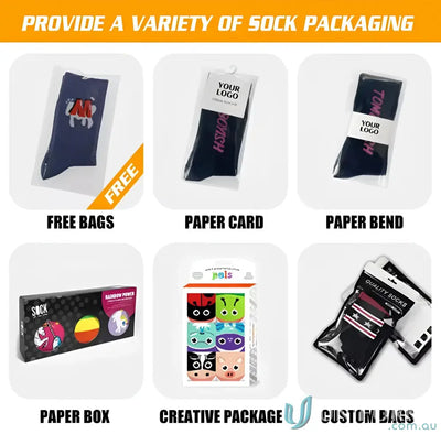 Various sock packaging options for Sublimated Sports Socks showcasing custom sports socks designs