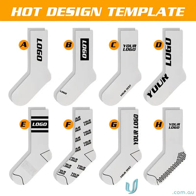 White custom sports socks with logo design templates for your team or gym needs