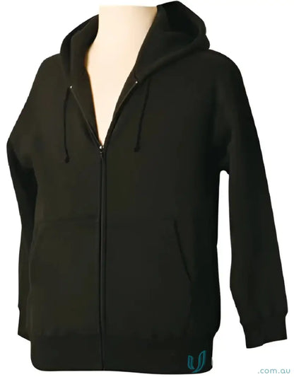Kids Double Bay Zip Hoodie showing a comfy black zip-up hoodie for kids with a winning spirit