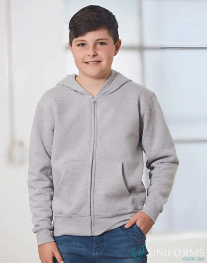 Kids Double Bay zip hoodie with a cozy gray double zip-up hooded sweatshirt for kids