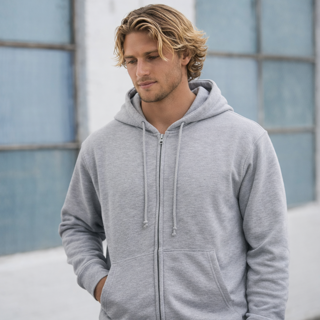 SubZero fl03 double bay zip hoodie in gray with hood and pocket