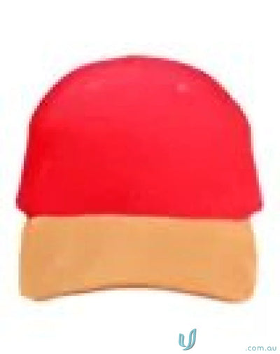Red and tan wooden toy with Suede Peak Cap, perfect for winning spirit suede fans
