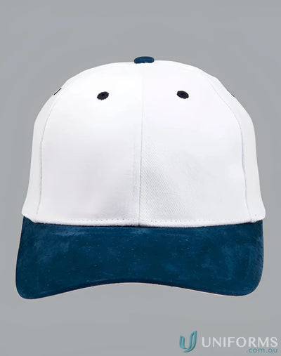 White and blue suede peak cap from Winning Spirit Suede collection, perfect ch05 suede peak style