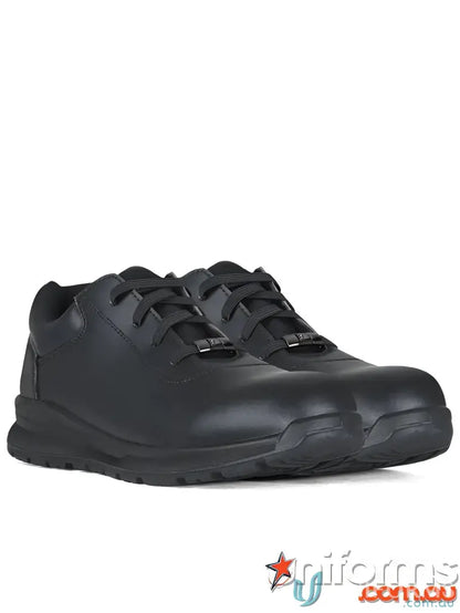 Black leather work shoes with microfibre upper for uniforms and workwear comfort