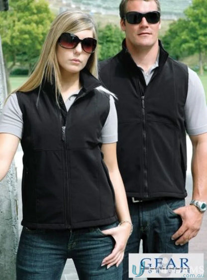Two people in Summit Vests with tapered fit over light shirts and jeans, perfect for sports uniforms