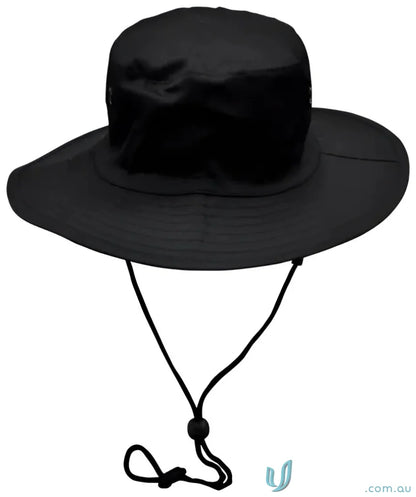 Black h1035 surf hat with break-away strap and chin strap for sun protection