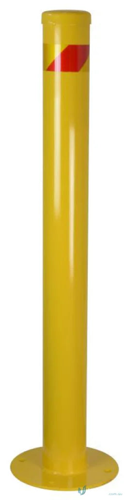 Yellow bollard with red reflective stripe for safety in work uniforms and workwear setups