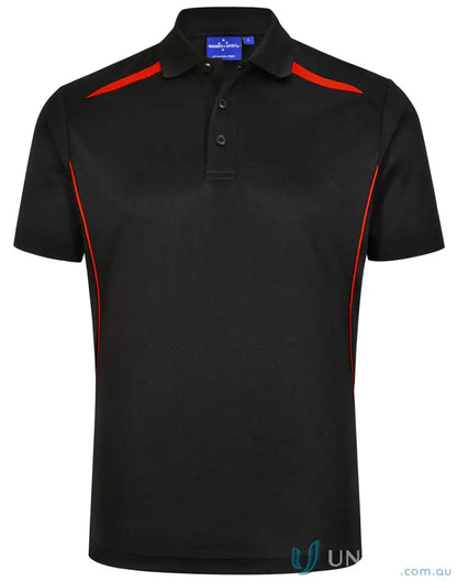 Black Sustainable Contrast Polo with Red Accents, Shoulder Dart and Mesh Panels