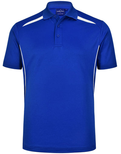 Sustainable contrast polo in royal blue with white shoulder stitching