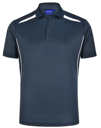 Sustainable contrast polo in dark navy with white shoulder stripes