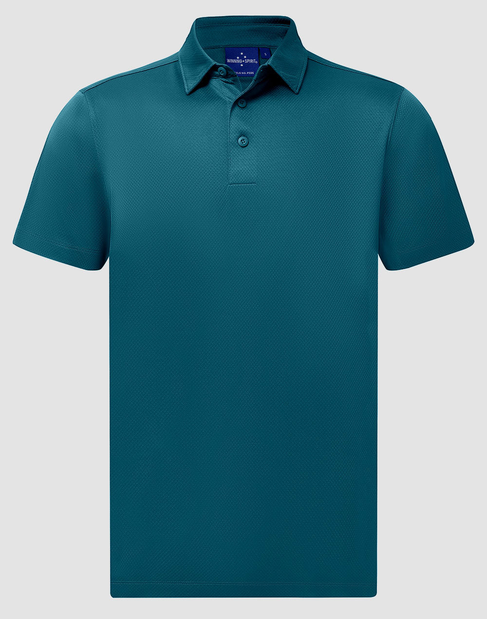 Sustainable jacquard knit polo in teal with textured fabric