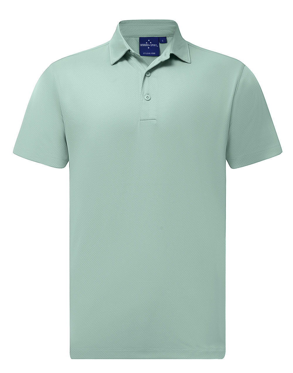 Light mint green sustainable jacquard knit polo with textured weave collar