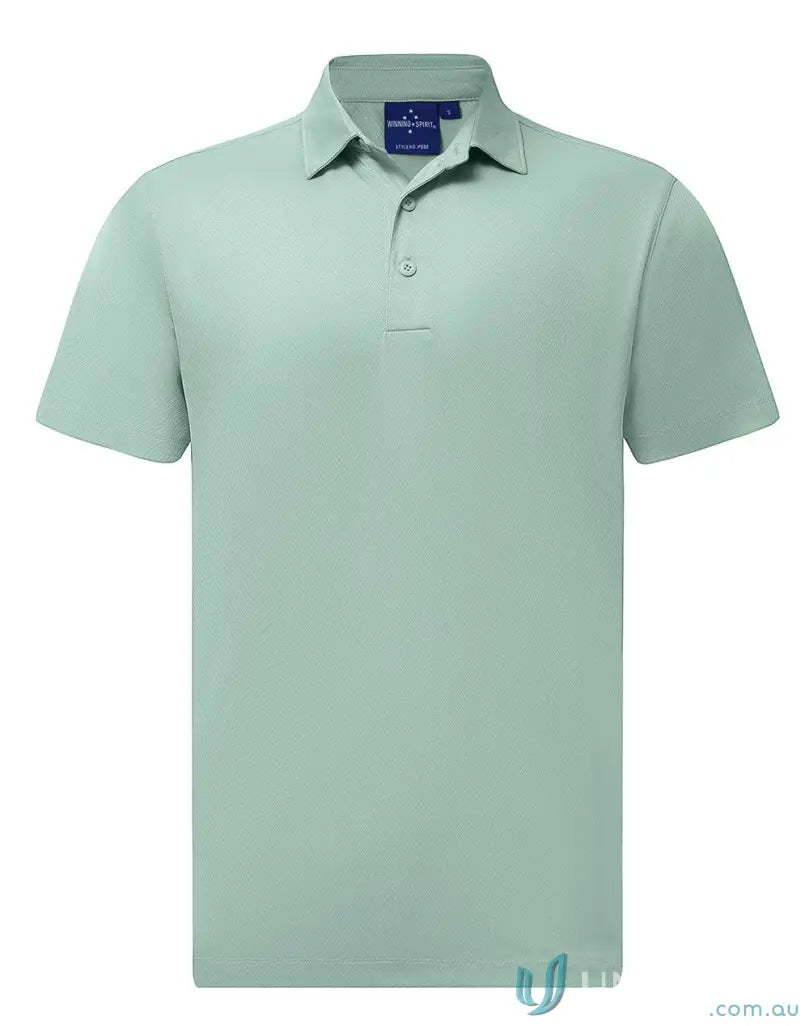 Light green short-sleeved polo shirt from PS95 Sustainable Jacquard Knit collection for corporate teams