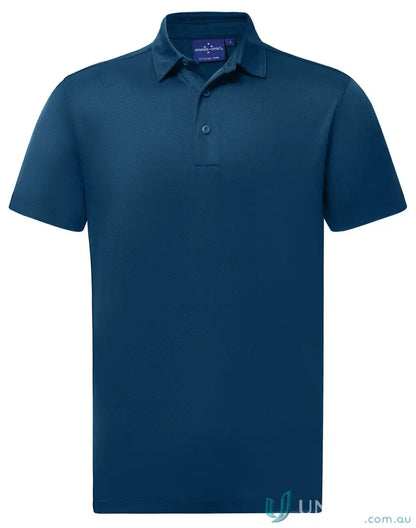 Dark blue short-sleeved polo shirt from PS95 Sustainable Jacquard Knit collection for corporate teams