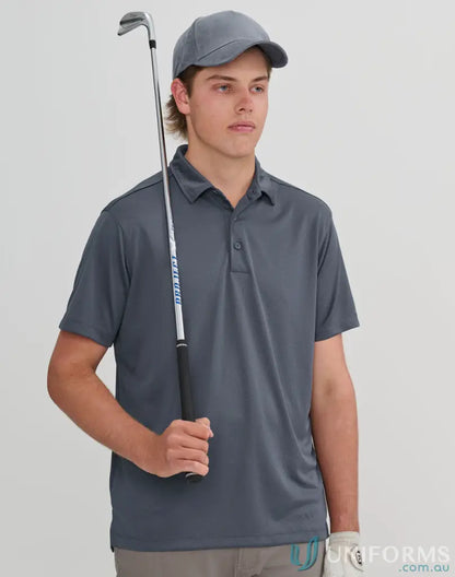Gray sustainable jacquard knit polo shirt with golf club for corporate teams