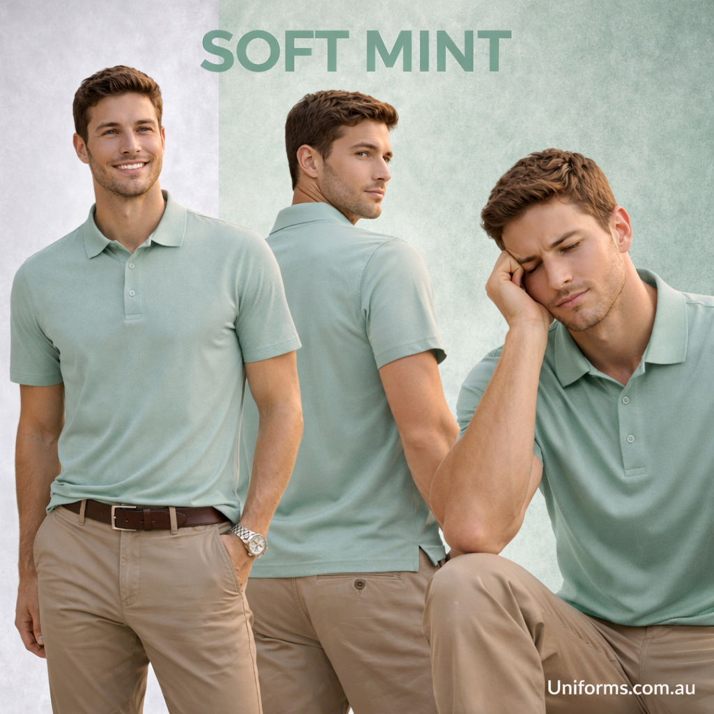 Soft mint sustainable jacquard knit polo for corporate teams