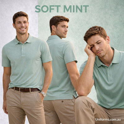 Soft mint sustainable jacquard knit polo for corporate teams