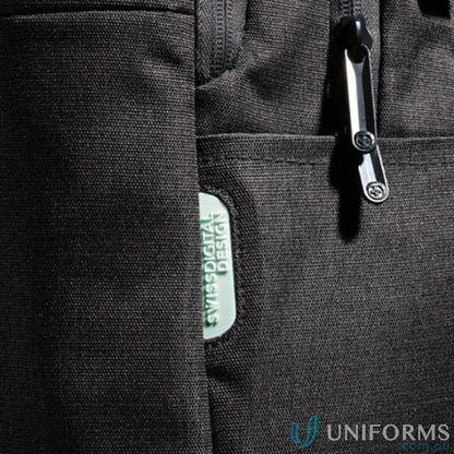 Dark gray fabric bag from Swissdigital Arosa Backpack, perfect for work uniforms