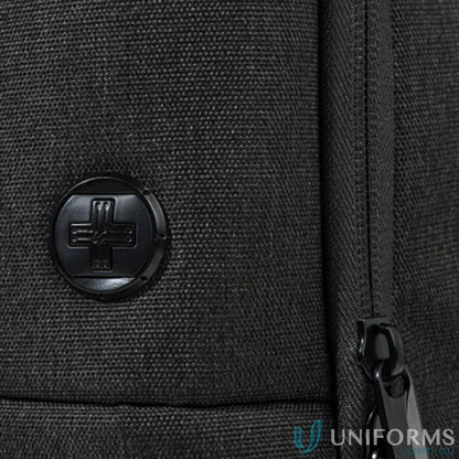 Dark gray textured backpack detail perfect for work uniforms or casual uniforms at Swissdigital Arosa Backpack