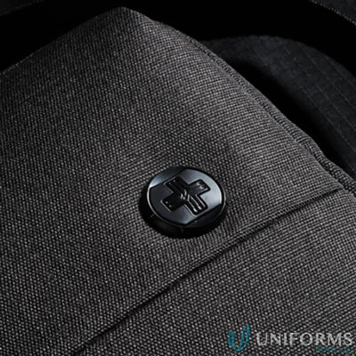 Gray fabric with black cross button on Swissdigital Arosa Shoulder Bag for style and durability