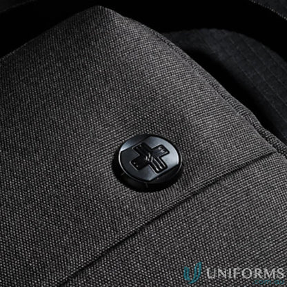 Gray fabric with black cross button on Swissdigital Arosa Shoulder Bag for style and durability