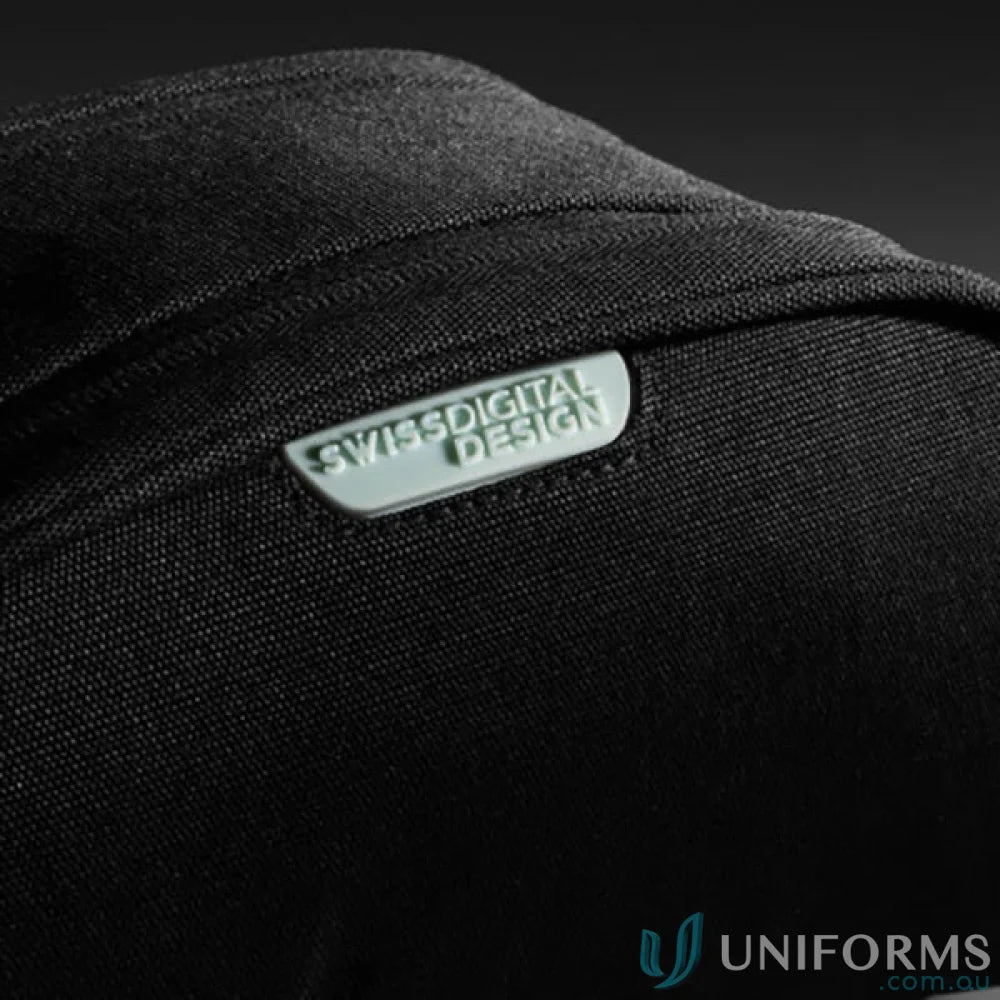 Black fabric Swissdigital Arosa Wash Bag with logo, perfect for work uniforms or workwear