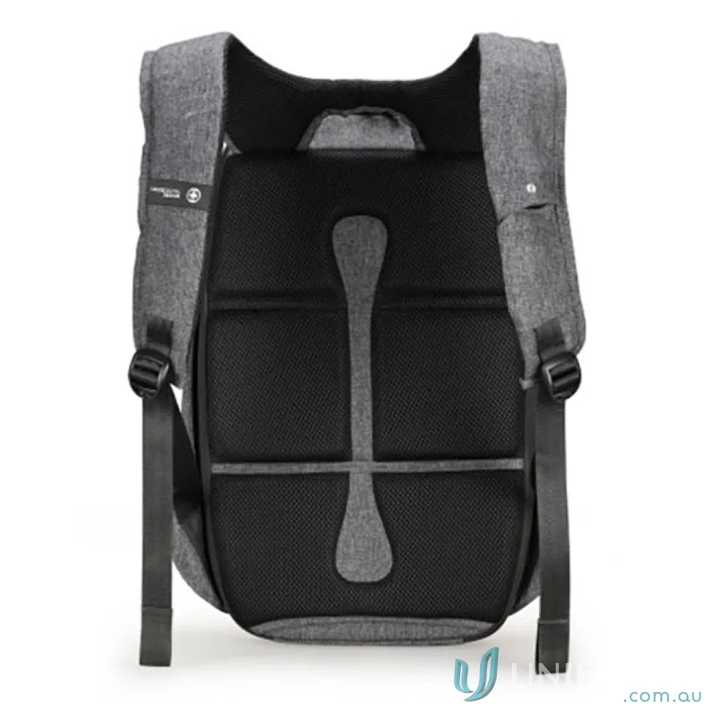 Gray Swissdigital Cosmo 3.0 backpack with padded back and black mesh, perfect for uniforms or workwear