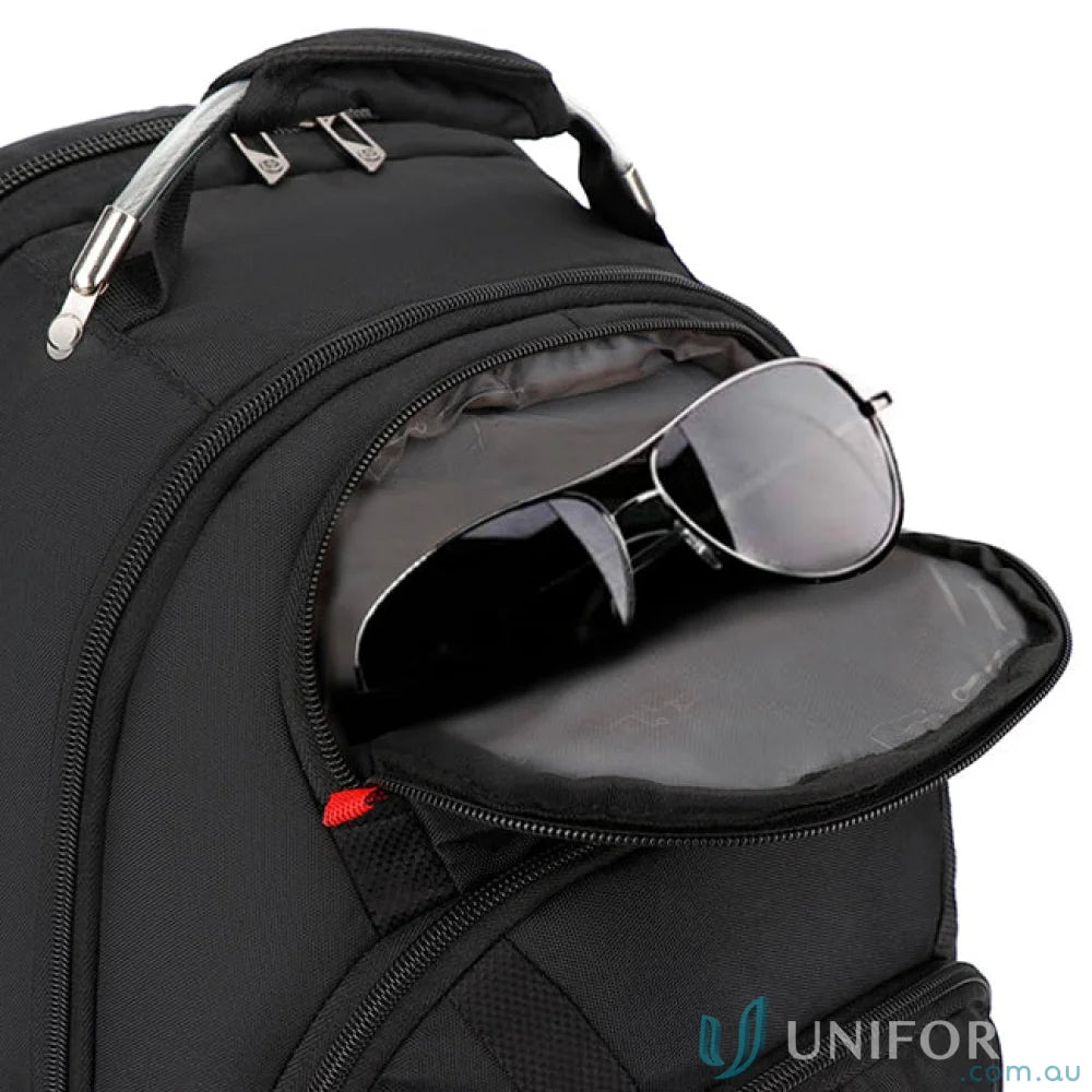 Black Swissdigital Pixel Backpack with sunglasses, perfect fit for workwear and uniforms
