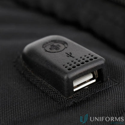 Black USB port on Swissdigital Pixel Backpack perfect for workwear and fit uniforms