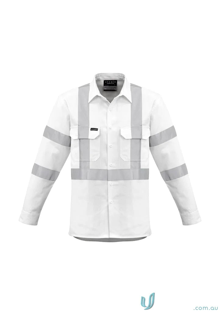 White long-sleeved safety shirt from Syzic BIO Motion X Back L/S Shirt with cotton drill tape