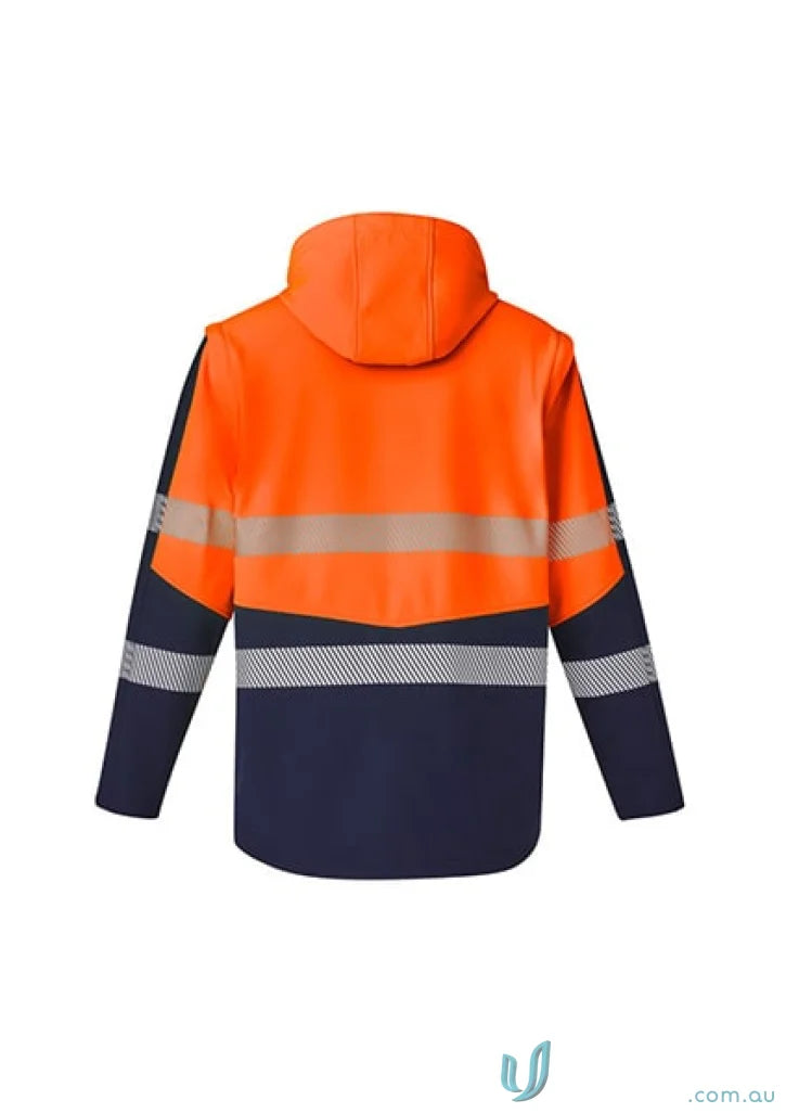 Orange and navy blue syzmik streetworx 2-in-1 stretch softshell jacket for high visibility