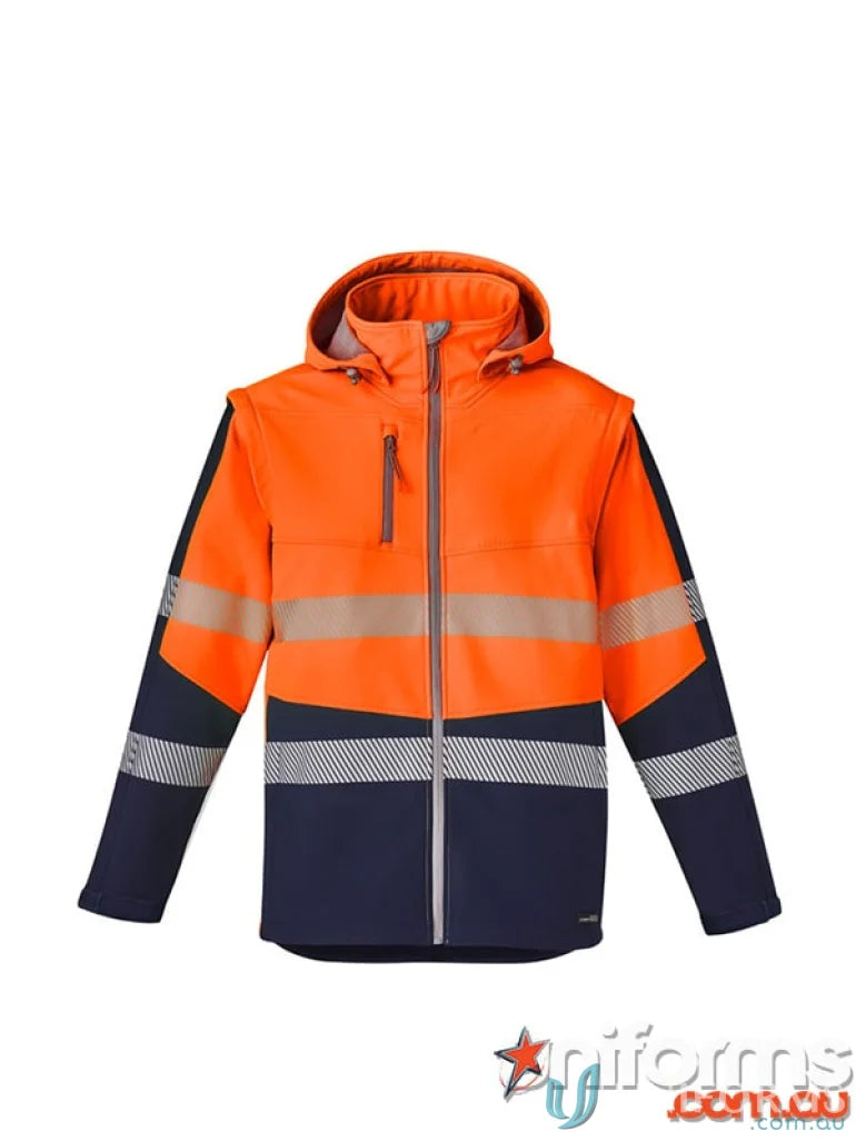 Orange and navy syzmik streetworx 2-in-1 stretch softshell jacket for high visibility