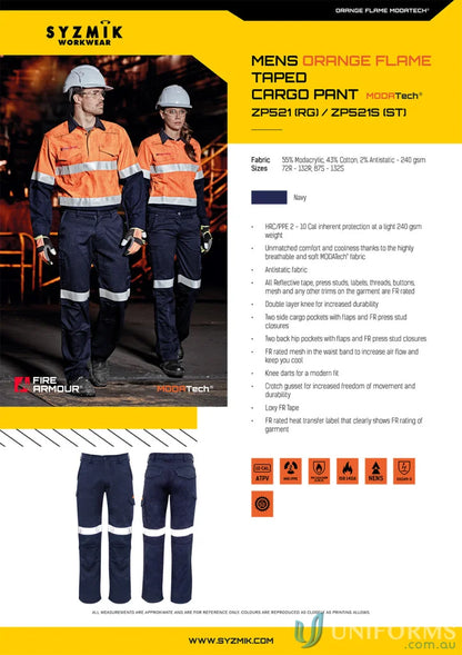 Syzmic Range Men’s Orange Flame Taped Cargo Pant ZP521 for tough street look