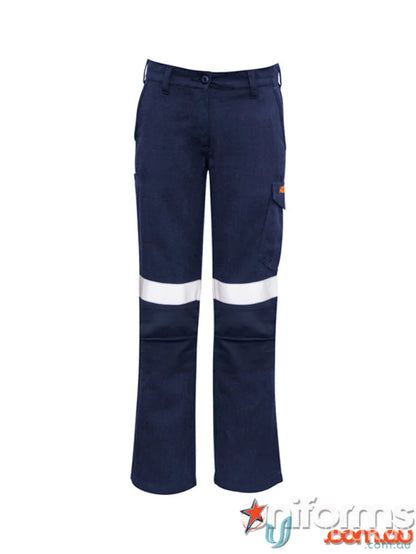 Navy blue Syzmic Women’s Orange Taped Cargo Pant with reflective stripes for safety