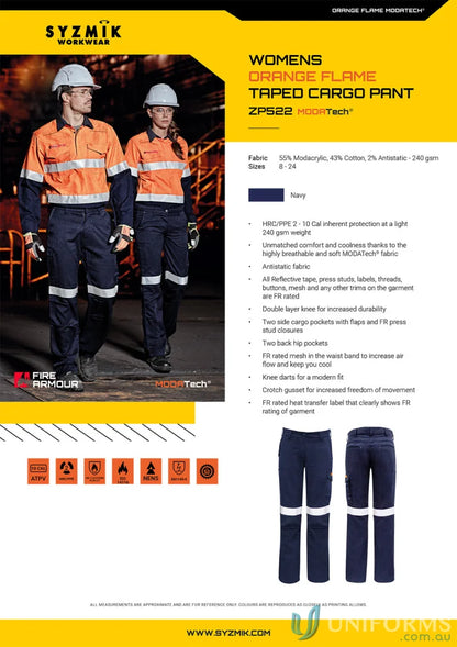 Syzmic Women’s Orange Taped Cargo Pant with workwear cargo pants look and orange flame taped detail