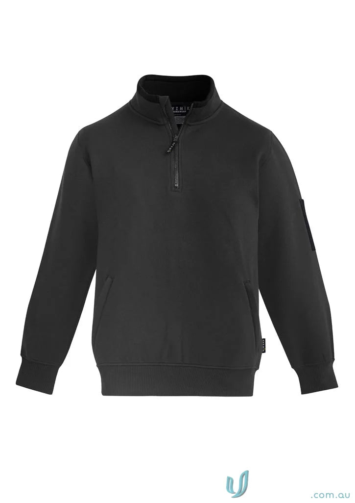 Black quarter-zip sweatshirt with zip brushed fleece and zippered hip pockets in Syzmic Fleecie Jumper