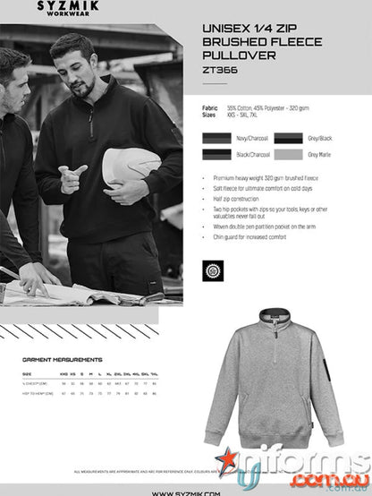 Unisex Zip Brushed Fleece Pullover with Zippered Hip Pockets and Half Zip Style