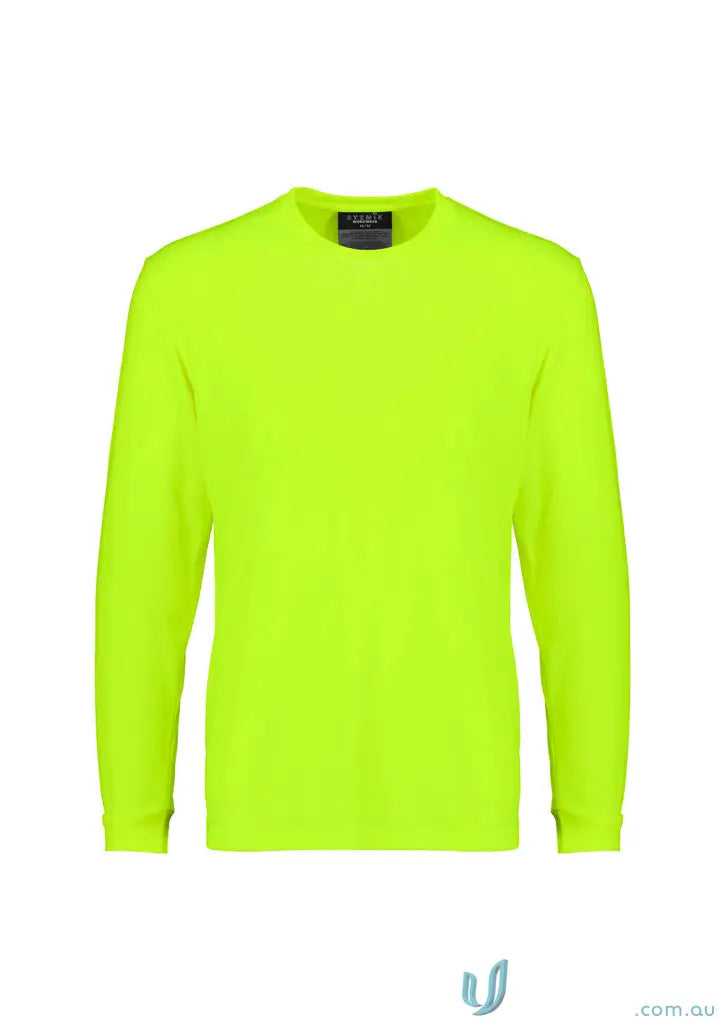 Vibrant neon yellow-green Syzmic Hi Vis LS Tee for vis long sleeve everyday workwear