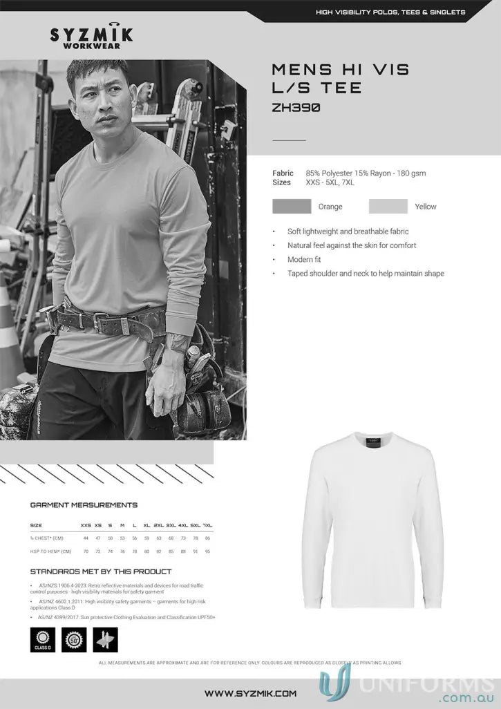 Men’s long-sleeve high-visibility workwear tee perfect for everyday workwear safety