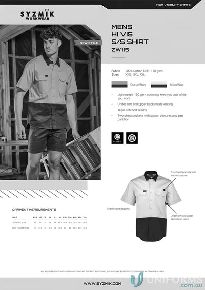 Men’s Hi Vis Short Sleeve Work Shirt from Syzmic, breathable cotton shirt offers stay cool feel