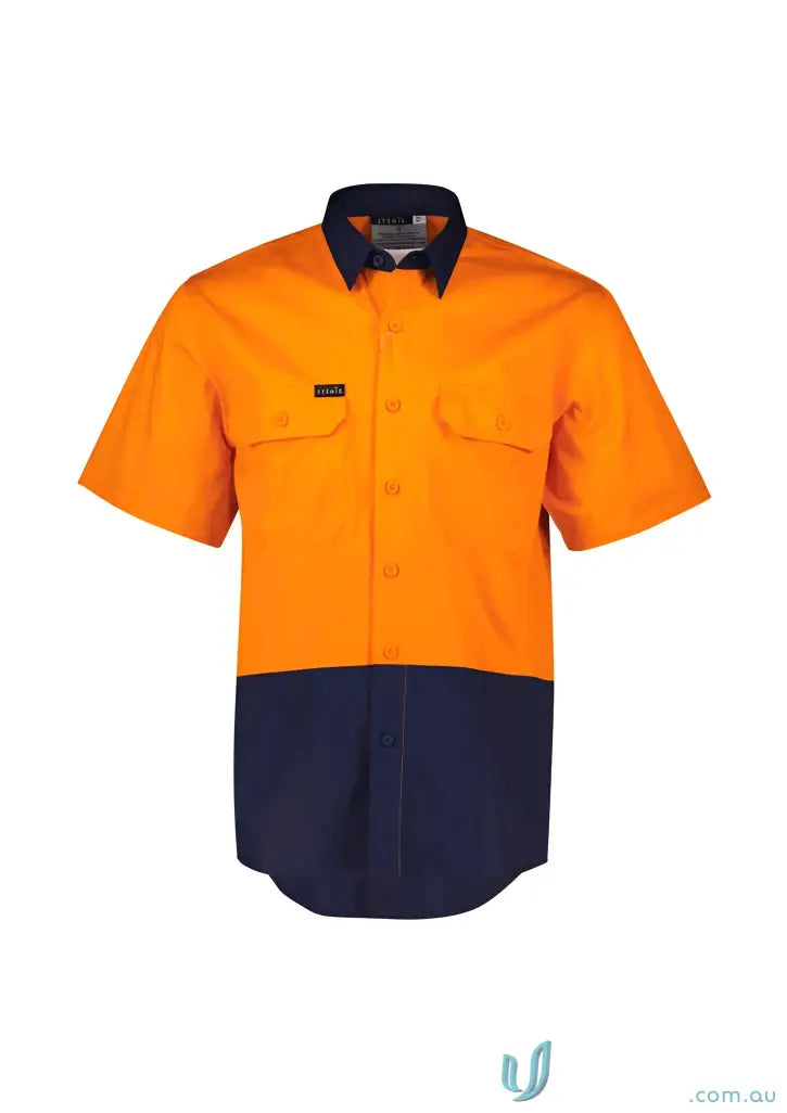 Orange and navy blue vis short sleeve breathable cotton shirt offers from Syzmic Hi Vis SS Shirt
