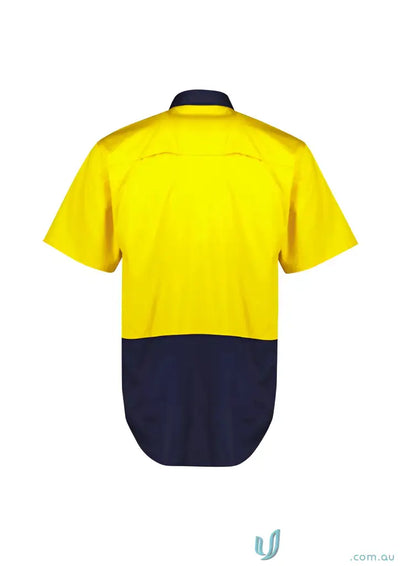 Yellow and navy Blue Work Shirt, breathable cotton vis short sleeve Syzmic Hi Vis SS Shirt