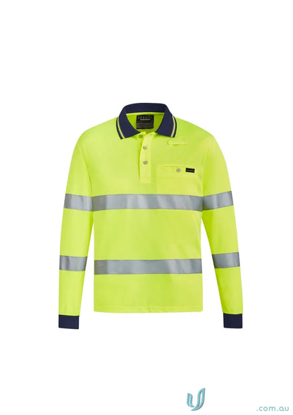 Long-sleeved Syzmik Unisex HiVis BIO Motion Taped Polo Shirt ZH380 for safety