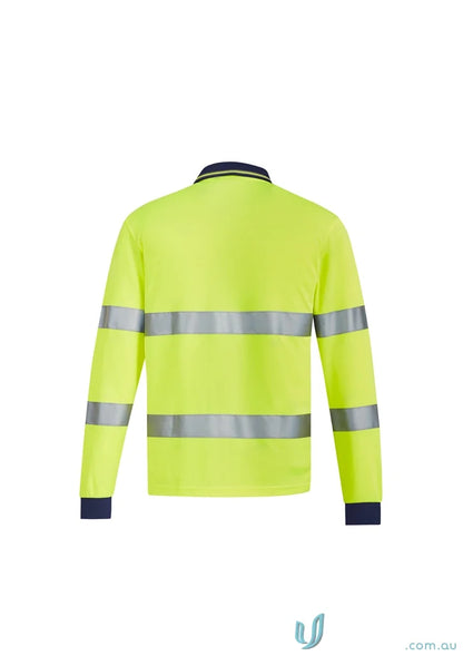 Yellow long-sleeved safety polo with bio motion taped reflective stripes for syzmik unisex zh380