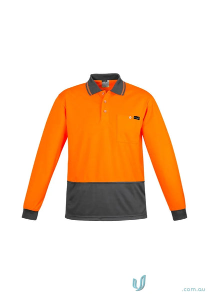 Orange and gray long sleeve polo shirt from Syzmik Men’s high visibility collection