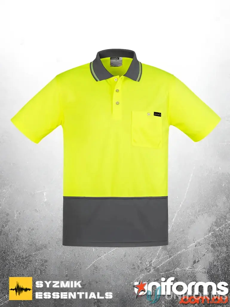 Two-tone HiVis polo shirt from Syzmik Men’s line for ultimate comfort and staying cool