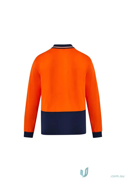 Orange and navy cotton long sleeve polo shirt from Syzmik Men’s Sleeve Polo ZH430