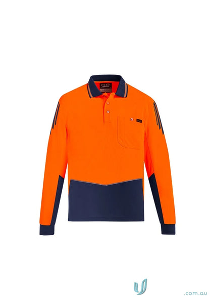 Orange and navy flux long sleeve polo shirt from Syzmic Men’s Zh310 collection