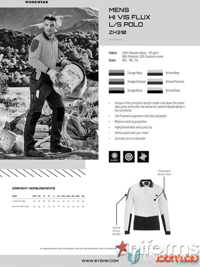 Workwear polo shirt with flux long sleeve, sleeve polo zh310, men’s Syzmic design